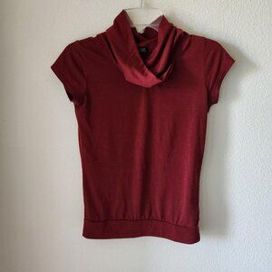 Stooshy dark cherry red short sleeve cowl Funnel neck top Sz S y2k Preppy Office